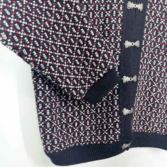 VTG 90s L.L. Bean Wool Blend Nordic Birdseye Silver Clasp Cardigan Sweater M - Picture 6 of 14